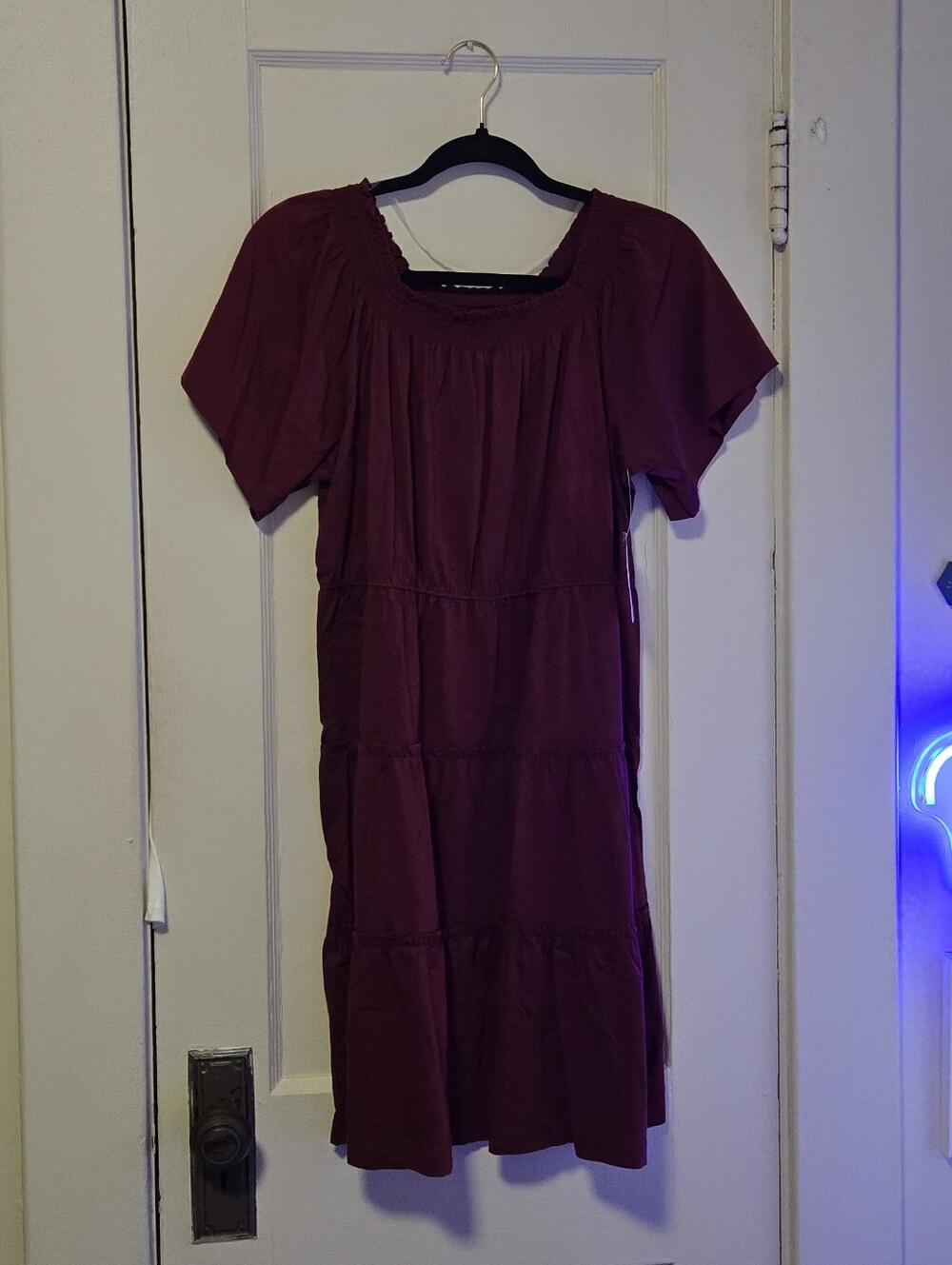 Time and Tru Plum Tiered Short Sleeve Midi Dress